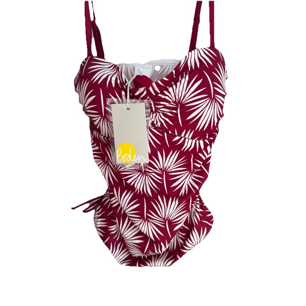 Boden Retro Tankini Top Floral Print Side Cinch US Sz 6 Tomato Girl Nautical NEW